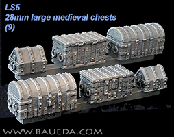 LS5 - 28mm large medieval chests and strongbox (9 pcs.)